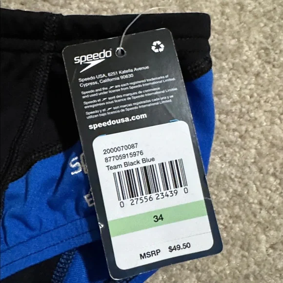 Speedo Endurance+ Spark Splice Brief Swim Blue Black Drawstring NWT-34 - Picture 6 of 6